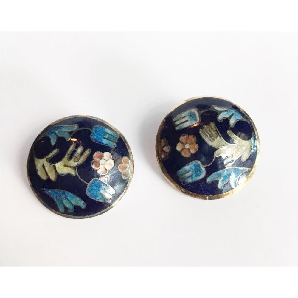 Vintage Cloissone Enamel Floral Clip On earrings